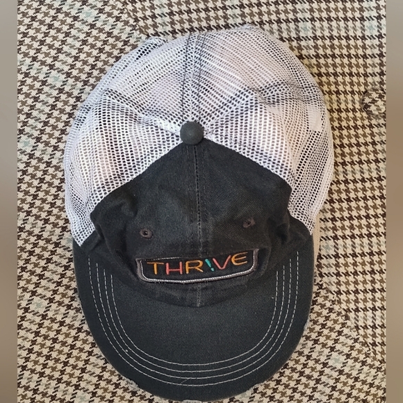 Thrive Distressed Baseball Trucker Cap Hat | Charcoal and White Mesh - Picture 6 of 6